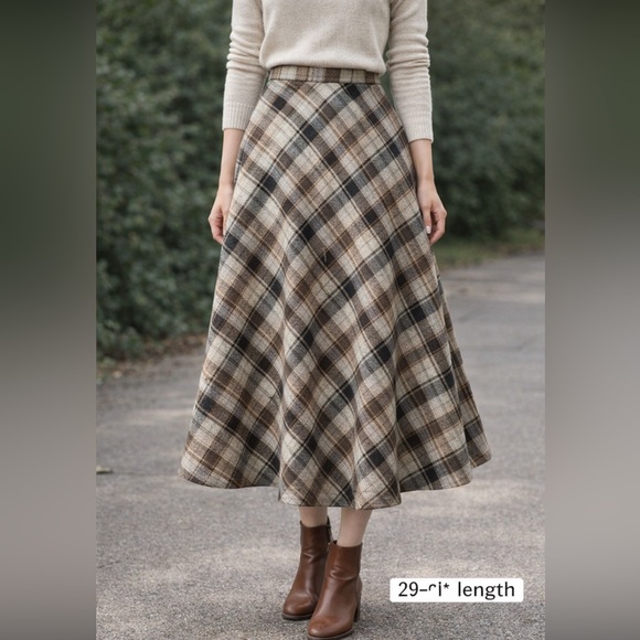 U.S. Vintage Dresses & Skirts - Vintage Plaid A-Line Midi Skirt | Wool Blend | 26” | Fall Cottagecore Classic